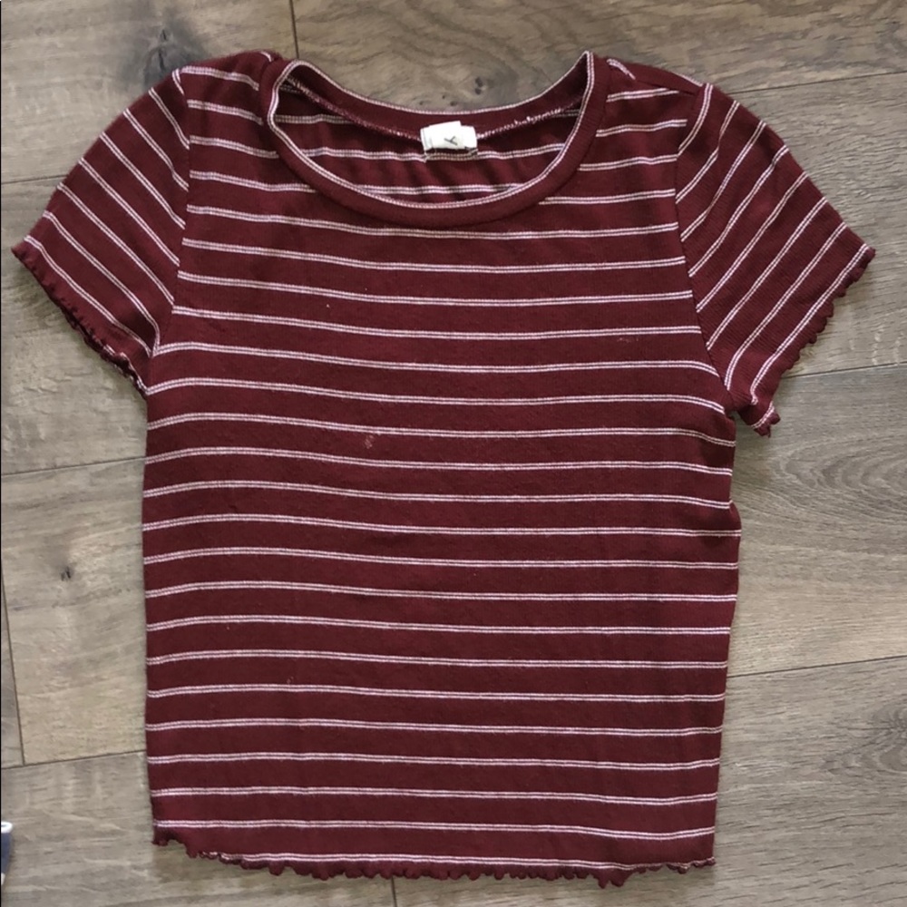 maroon and white striped top